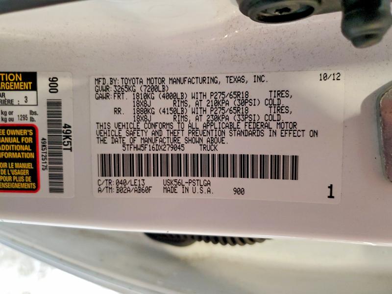 Aukcja sprzedaży 2013 Toyota Tundra, vin: 5TFHW5F16DX279045, numer aukcji: 65221166