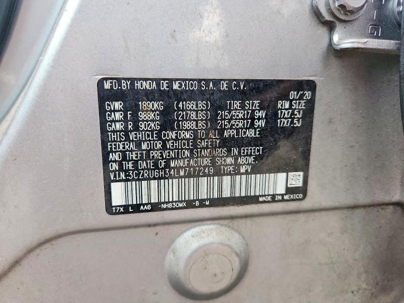 2020 Honda Hr-v მანქანა იყიდება აუქციონზე, vin: 3CZRU6H34LM717249, აუქციონის ნომერი: 66424946