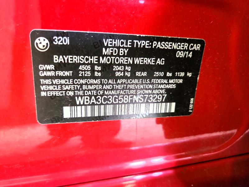 65152466 :رقم المزاد ، WBA3C3G58FNS73297 vin ، 2015 Bmw 320 مزاد بيع