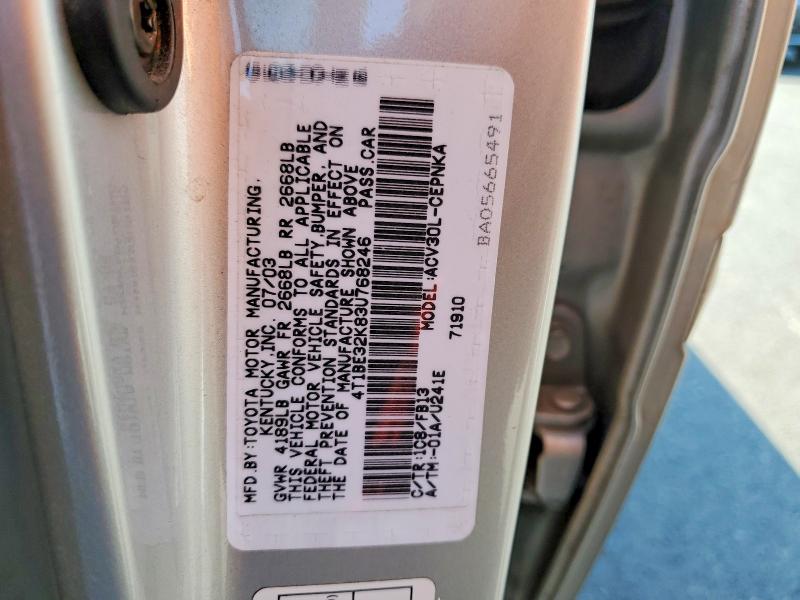Продажа на аукционе авто 2003 Toyota Camry, vin: 4T1BE32K83U768246, номер лота: 65704306