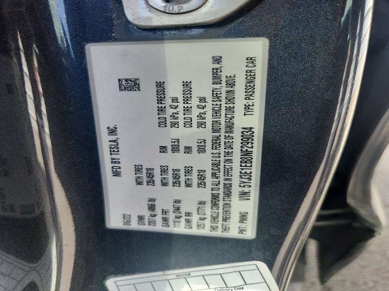 66823916 :رقم المزاد ، 5YJ3E1EB8NF299034 vin ، 2022 Tesla Model 3 مزاد بيع