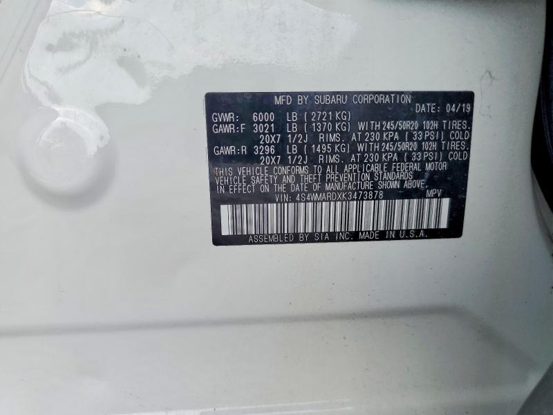Aukcja sprzedaży 2019 Subaru Ascent, vin: 4S4WMARDXK3473878, numer aukcji: 64464806