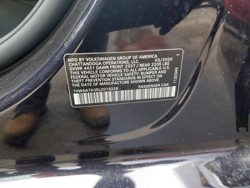 Продажа на аукционе авто 2020 Volkswagen Passat, vin: 1VWAA7A35LC019226, номер лота: 62205846
