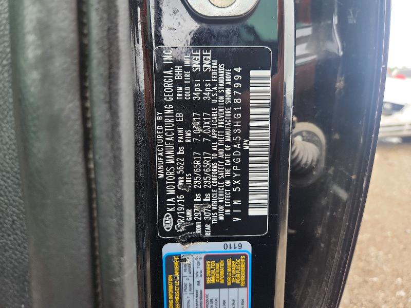 64768146 :رقم المزاد ، 5XYPGDA53HG187994 vin ، 2017 Kia Sorento مزاد بيع
