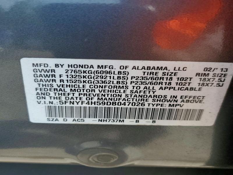 Auction sale of the 2013 Honda Pilot, vin: 5FNYF4H59DB047026, lot number: 64703356