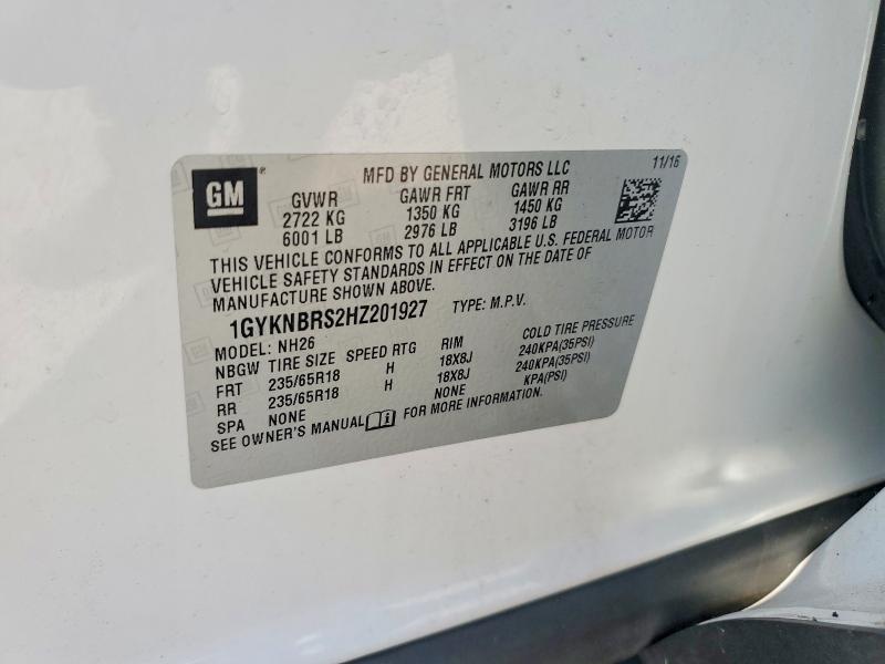64469706 :رقم المزاد ، 1GYKNBRS2HZ201927 vin ، 2017 Cadillac Xt5 مزاد بيع