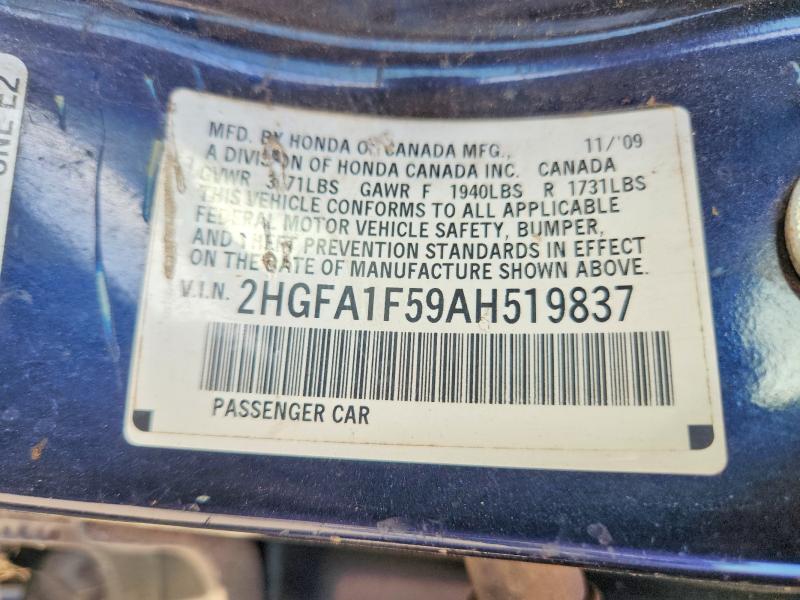 Продаж на аукціоні авто 2010 Honda Civic, vin: 2HGFA1F59AH519837, номер лоту: 64059706