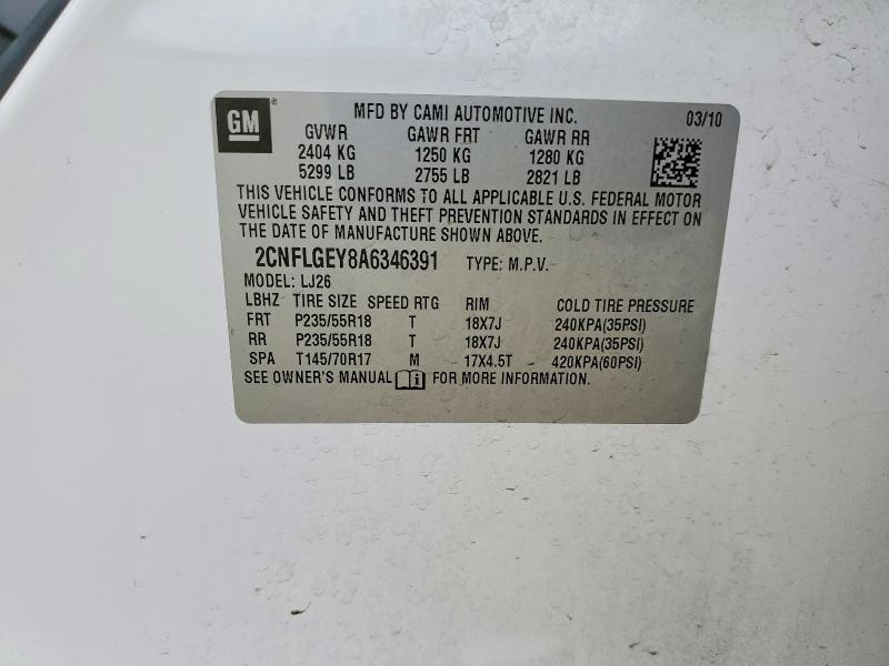 Aukcja sprzedaży 2010 Chevrolet Equinox, vin: 2CNFLGEY8A6346391, numer aukcji: 66820996
