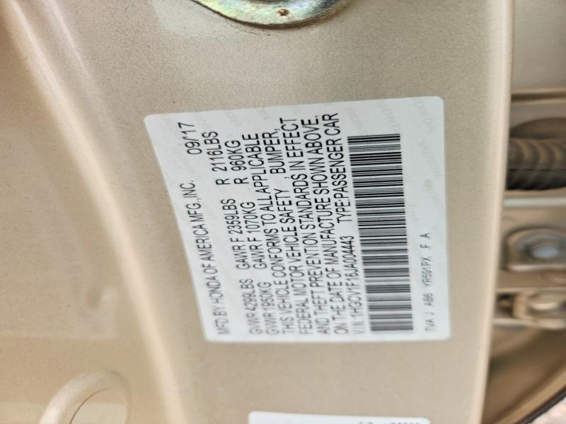 2018 Honda Accord მანქანა იყიდება აუქციონზე, vin: 1HGCV1F16JA004443, აუქციონის ნომერი: 64424066