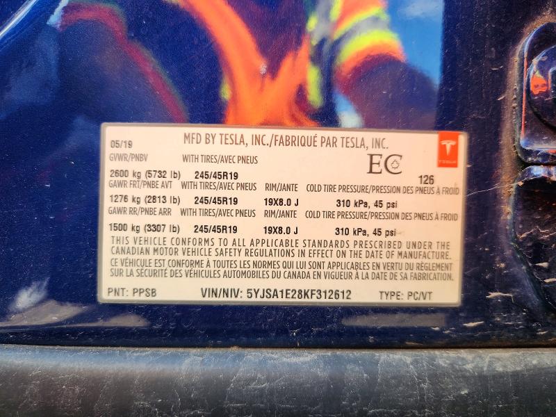 Продажа на аукционе авто 2019 Tesla Model S, vin: 5YJSA1E28KF312612, номер лота: 66640936