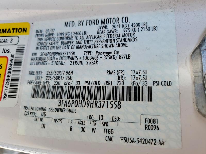 Aukcja sprzedaży 2017 Ford Fusion, vin: 3FA6P0HD9HR371558, numer aukcji: 64313226