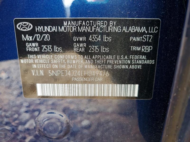 Продаж на аукціоні авто 2020 Hyundai Sonata, vin: 5NPEJ4J24LH049476, номер лоту: 63930136