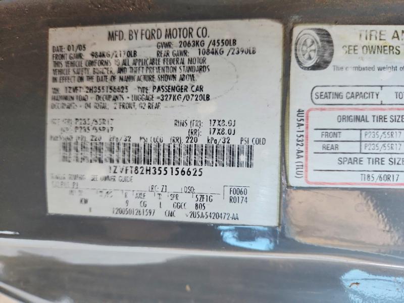 Auction sale of the 2005 Ford Mustang, vin: 1ZVFT82H355156625, lot number: 64661936