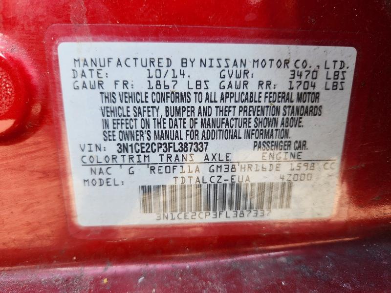 Продаж на аукціоні авто 2015 Nissan Versa Note, vin: 3N1CE2CP3FL387337, номер лоту: 65225566