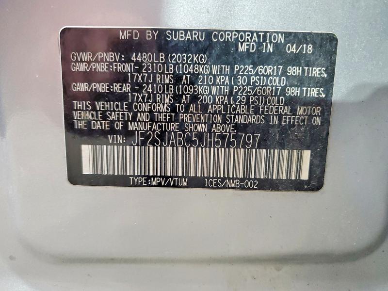 65917676 :رقم المزاد ، JF2SJABC5JH575797 vin ، 2018 Subaru Forester مزاد بيع