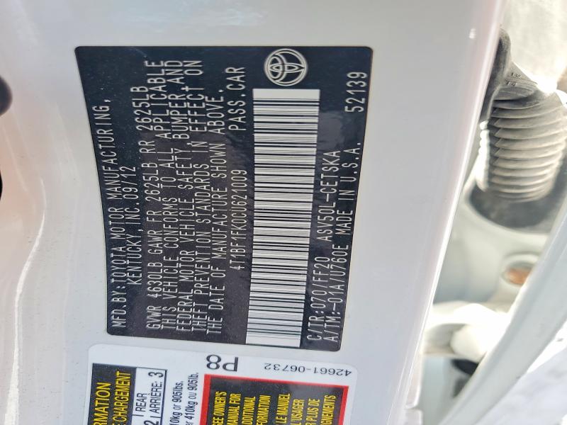Aukcja sprzedaży 2012 Toyota Camry, vin: 4T1BF1FK0CU621009, numer aukcji: 66772486