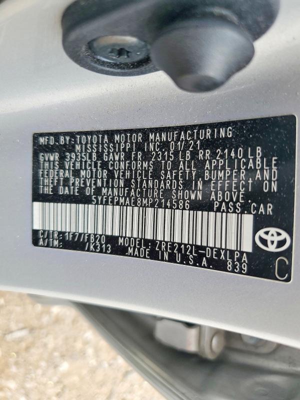 Aukcja sprzedaży 2021 Toyota Corolla, vin: 5YFEPMAE8MP214586, numer aukcji: 64702296