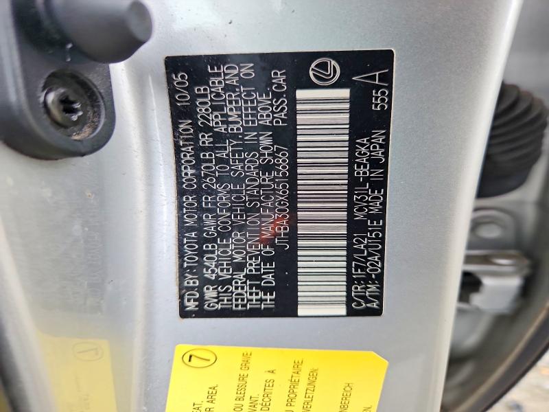 Aukcja sprzedaży 2006 Lexus Es, vin: JTHBA30GX65156867, numer aukcji: 65105116