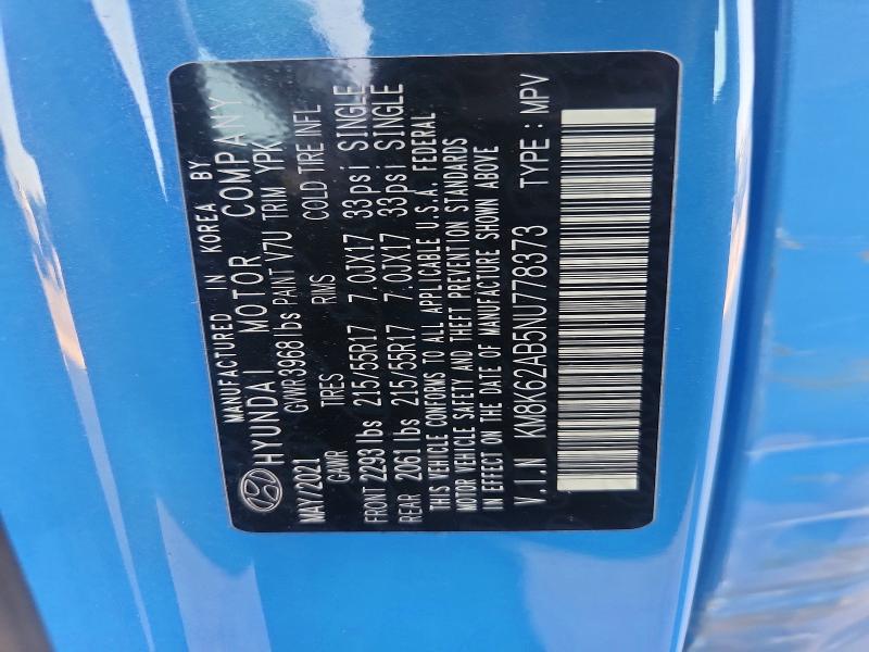 65196276 :رقم المزاد ، KM8K62AB5NU778373 vin ، 2022 Hyundai Kona مزاد بيع