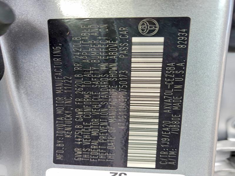 2023 Toyota Camry მანქანა იყიდება აუქციონზე, vin: 4T1G11AK9PU750173, აუქციონის ნომერი: 65630786