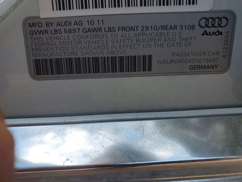 Продаж на аукціоні авто 2012 Audi A8, vin: WAURVAFD4CN013637, номер лоту: 63524846