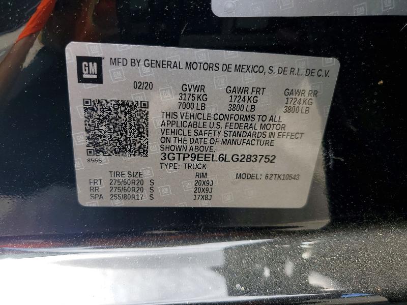 Aukcja sprzedaży 2020 Gmc Sierra, vin: 3GTP9EEL6LG283752, numer aukcji: 61204166