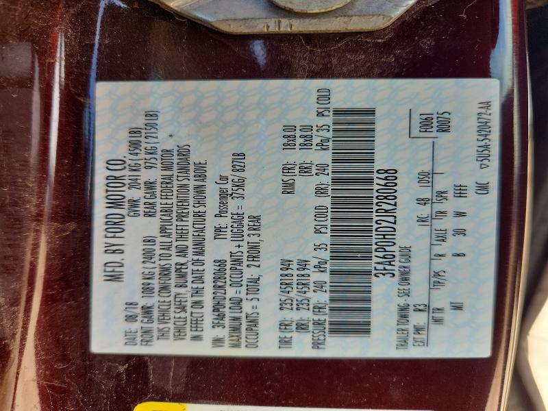 Продажа на аукционе авто 2018 Ford Fusion, vin: 3FA6P0HD2JR280668, номер лота: 65713076