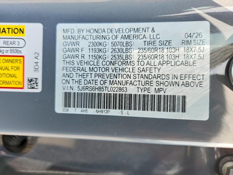 Продажа на аукционе авто 2026 Honda Cr-v, vin: 5J6RS6H85TL022863, номер лота: 64185546