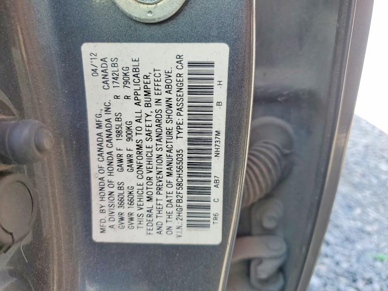 Aukcja sprzedaży 2012 Honda Civic, vin: 2HGFB2F58CH565035, numer aukcji: 67153606