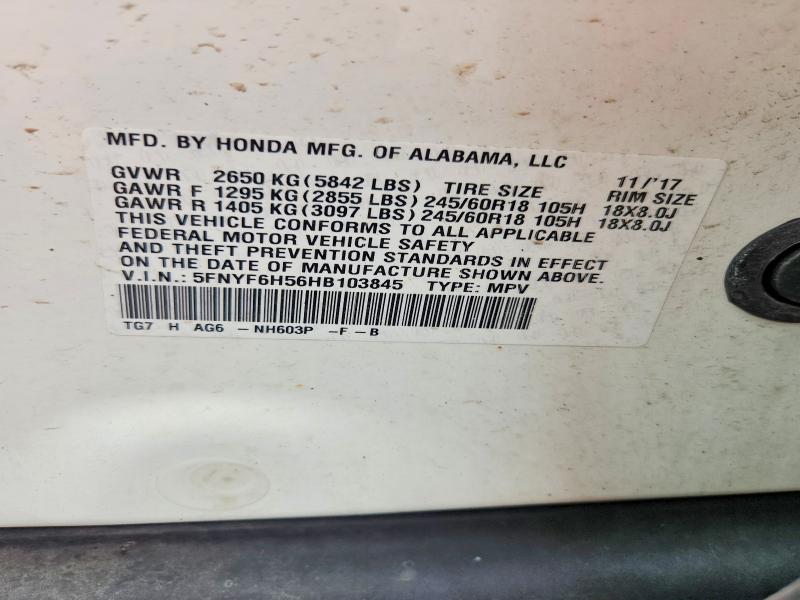 2017 Honda Pilot მანქანა იყიდება აუქციონზე, vin: 5FNYF6H56HB103845, აუქციონის ნომერი: 66399846