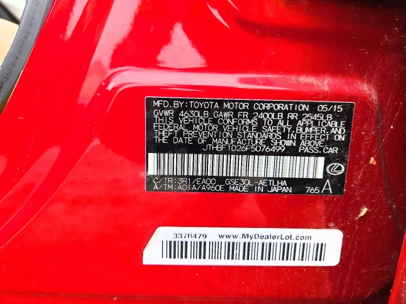 64049256 :رقم المزاد ، JTHBF1D26F5076499 vin ، 2015 Lexus Is مزاد بيع