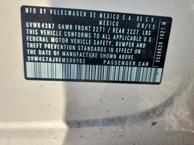 Продаж на аукціоні авто 2014 Volkswagen Jetta, vin: 3VW4S7AJ9EM209752, номер лоту: 66400786
