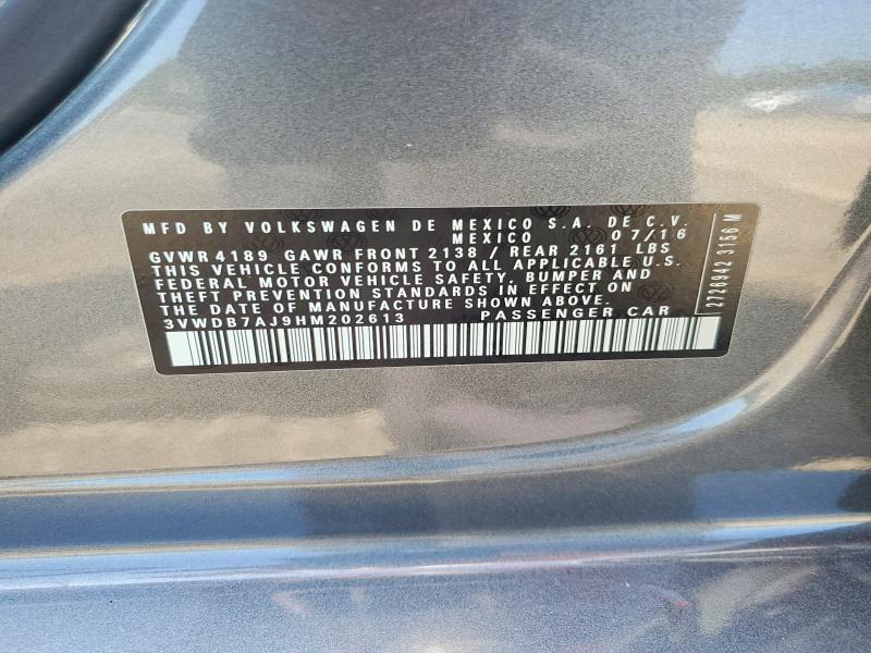 65405286 :رقم المزاد ، 3VWDB7AJ9HM202613 vin ، 2017 Volkswagen Jetta مزاد بيع