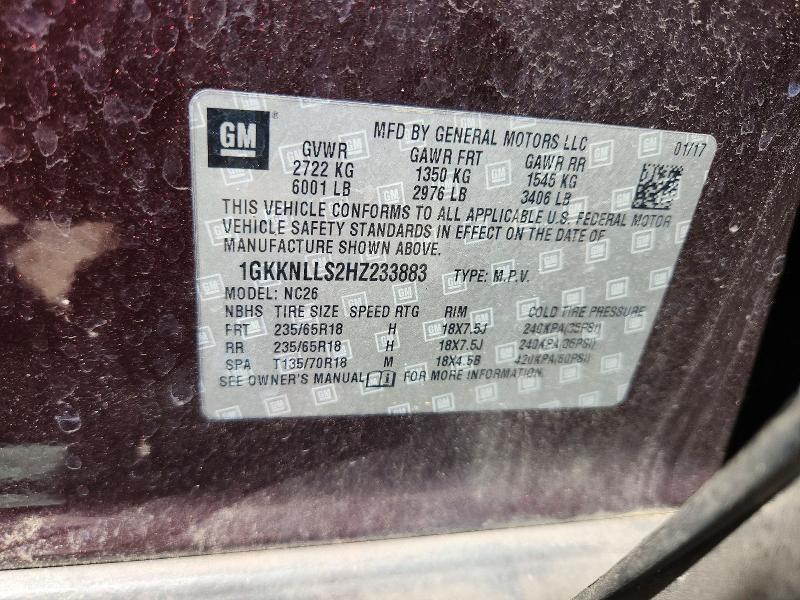 Aukcja sprzedaży 2017 Gmc Acadia, vin: 1GKKNLLS2HZ233883, numer aukcji: 65937786