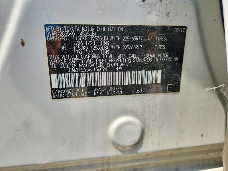 Продаж на аукціоні авто 2017 Toyota Rav4, vin: JTMZFREV5HJ136094, номер лоту: 66543876