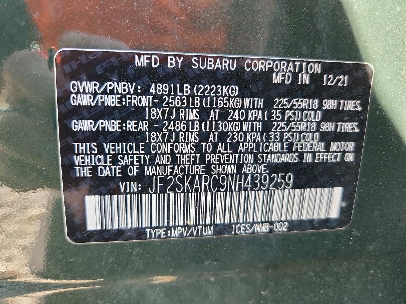 Aukcja sprzedaży 2022 Subaru Forester, vin: JF2SKARC9NH439259, numer aukcji: 65868576