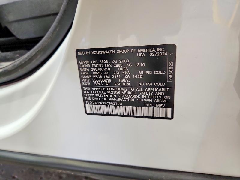 Aukcja sprzedaży 2024 Volkswagen Atlas, vin: 1V2GR2CAXRC562728, numer aukcji: 63544386