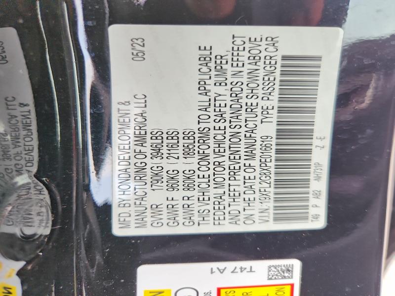2023 Honda Civic მანქანა იყიდება აუქციონზე, vin: 19XFL2G8XPE016619, აუქციონის ნომერი: 65475636