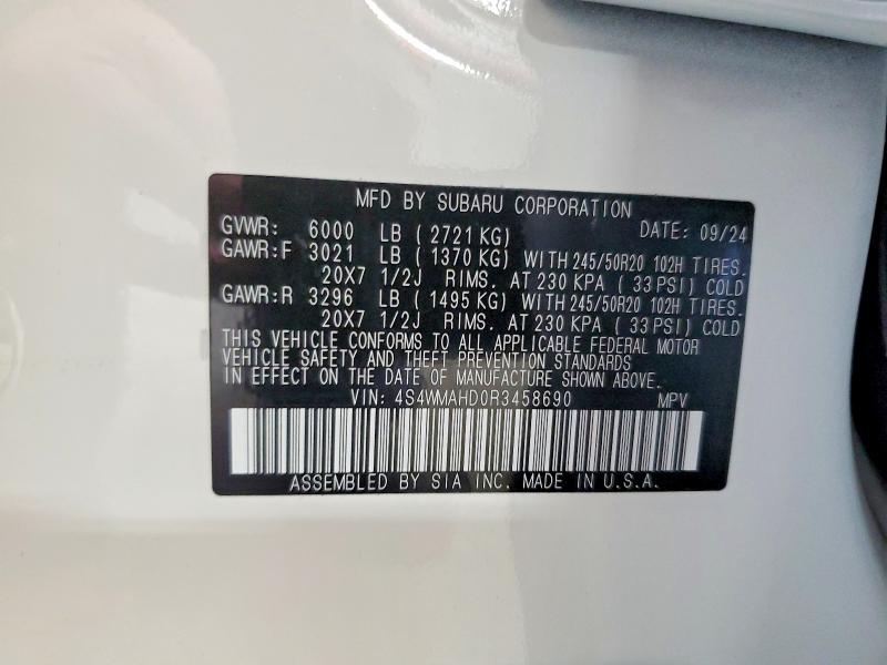 Продажа на аукционе авто 2024 Subaru Ascent, vin: 4S4WMAHD0R3458690, номер лота: 65308546