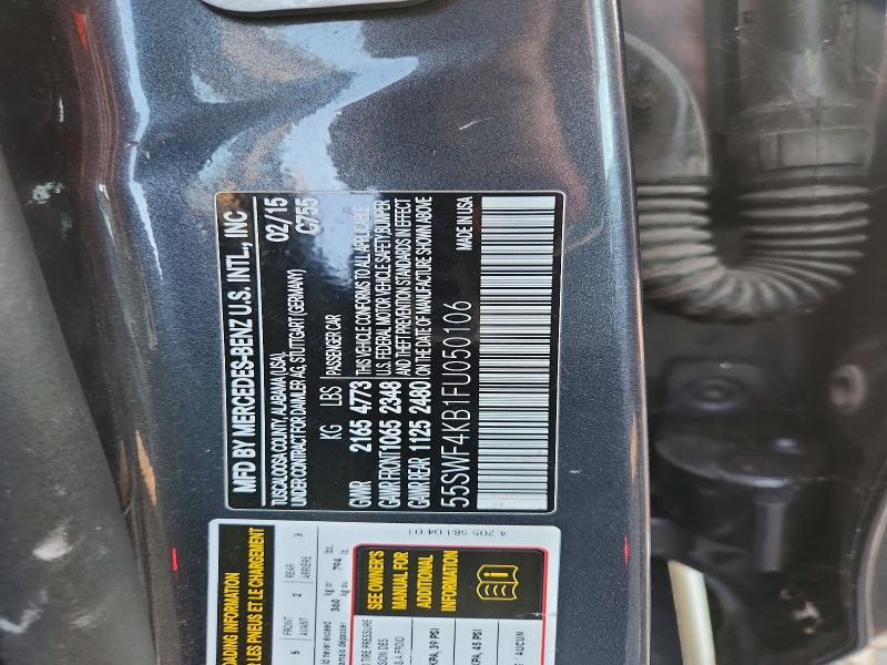 64930176 :رقم المزاد ، 55SWF4KB1FU050106 vin ، 2015 Mercedes-benz C مزاد بيع