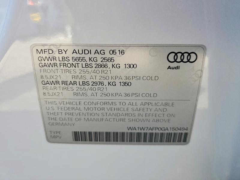 Продажа на аукционе авто 2016 Audi Q5, vin: WA1W7AFP0GA150494, номер лота: 66430166