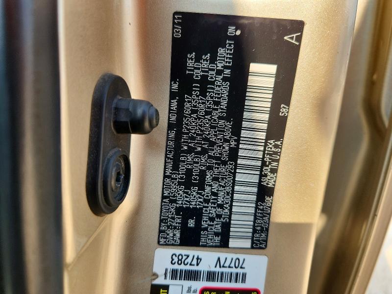 Aukcja sprzedaży 2011 Toyota Sienna, vin: 5TDKA3DC3BS007293, numer aukcji: 66536426
