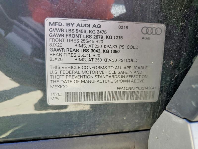 63767096 :رقم المزاد ، WA1CNAFY6J2142841 vin ، 2018 Audi Q5 مزاد بيع