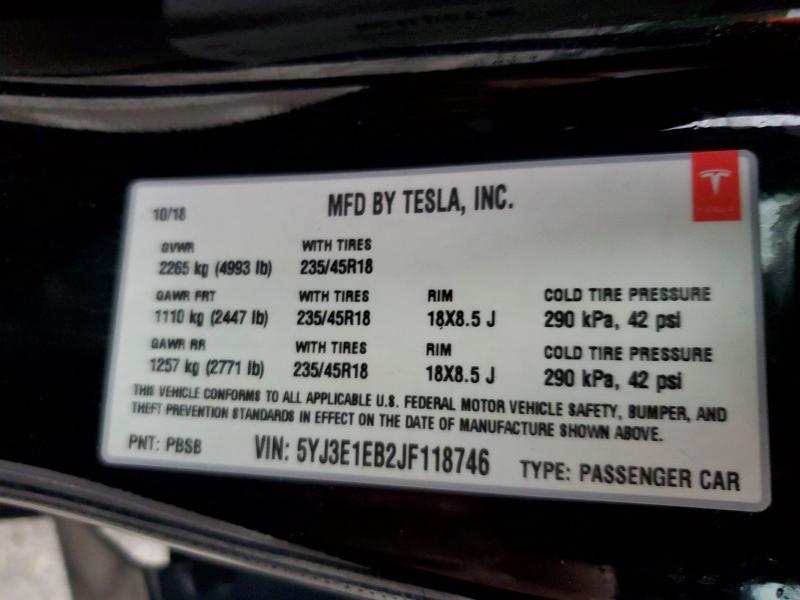 Aukcja sprzedaży 2018 Tesla Model 3, vin: 5YJ3E1EB2JF118746, numer aukcji: 64722276