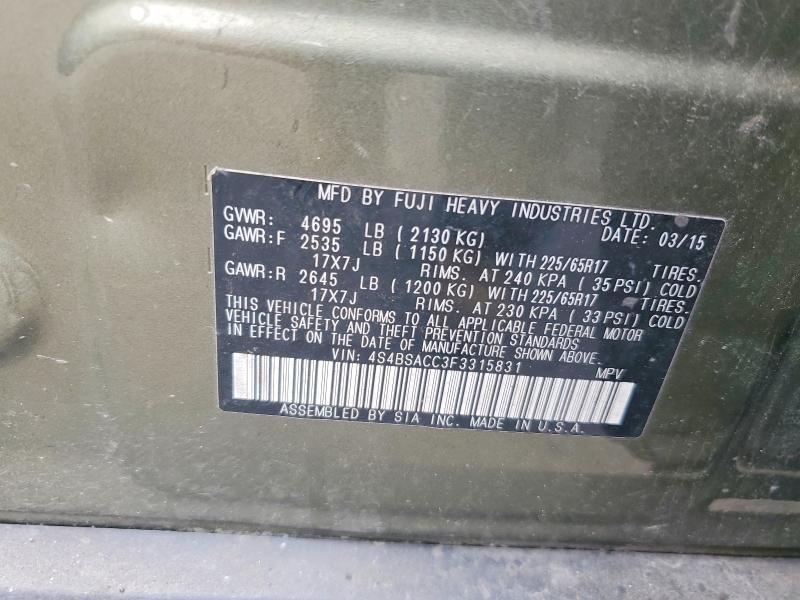 Продаж на аукціоні авто 2015 Subaru Outback, vin: 4S4BSACC3F3315831, номер лоту: 65638546