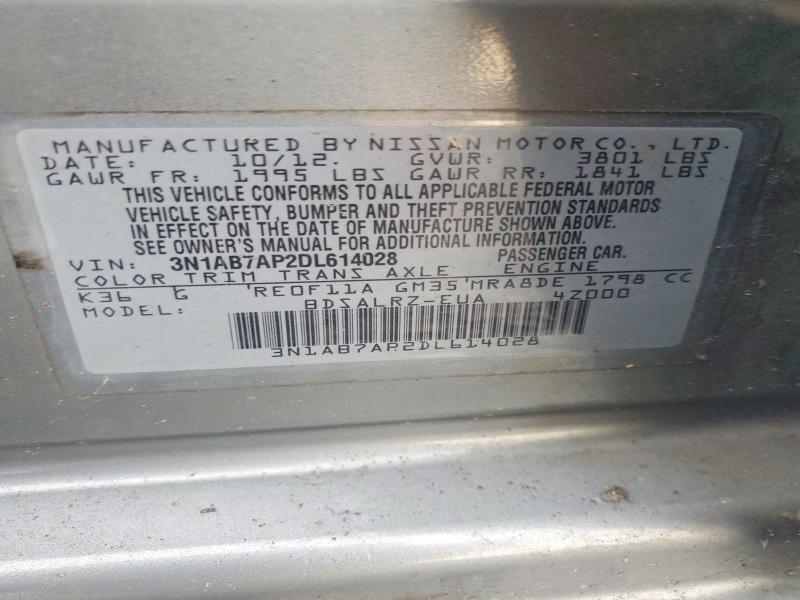 2013 Nissan Sentra მანქანა იყიდება აუქციონზე, vin: 3N1AB7AP2DL614028, აუქციონის ნომერი: 64306756