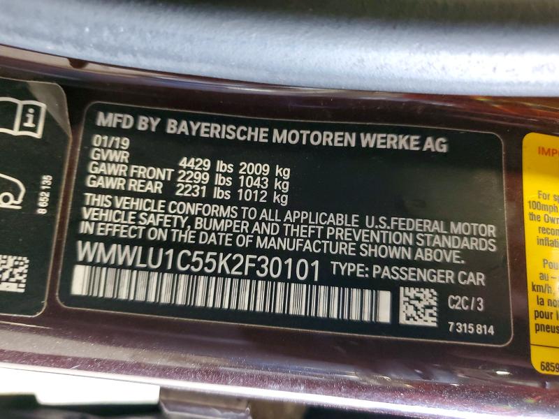 65996236 :رقم المزاد ، WMWLU1C55K2F30101 vin ، 2019 Mini Cooper مزاد بيع
