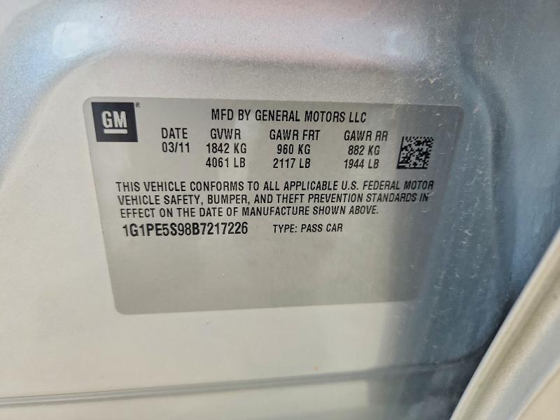 Продаж на аукціоні авто 2011 Chevrolet Cruze, vin: 1G1PE5S98B7217226, номер лоту: 64146456