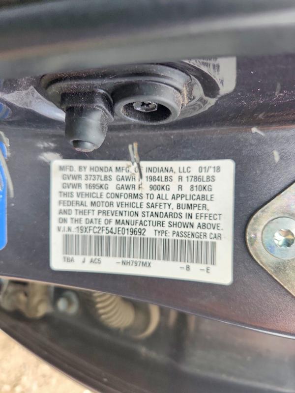 Продаж на аукціоні авто 2018 Honda Civic, vin: 19XFC2F54JE019692, номер лоту: 63000786
