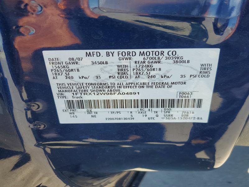 62527776 :رقم المزاد ، 1FTRX12W98FA04891 vin ، 2008 Ford F150 مزاد بيع